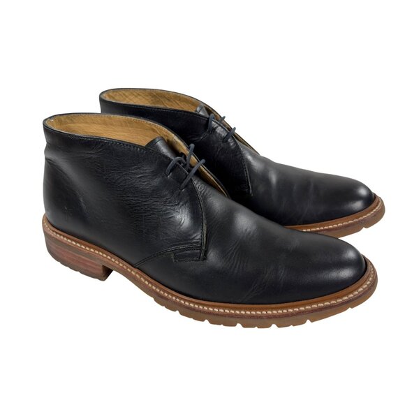 FRYE Chukka Boots Mens Size 11.5 D Lug Sole Black Leather Lace Up Plain Toe